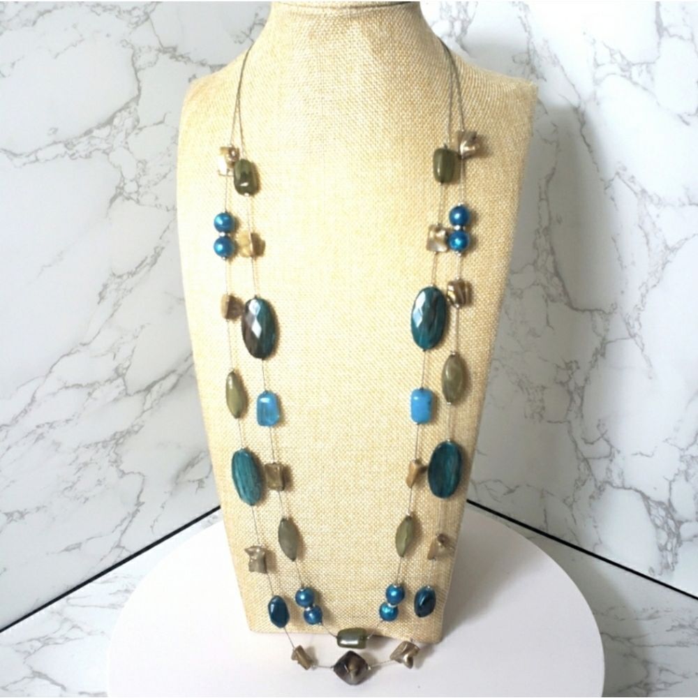 NY COLLECTION Double Strand Long Resin Beaded Necklace